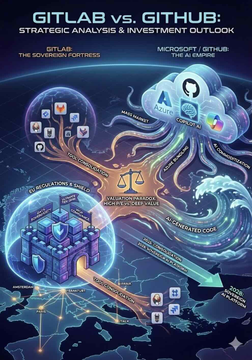 GitLab vs. Microsoft : Analyse stratégique de la rentabilité, de la souveraineté de l'Europe en matière de données et des perspectives d'investissement